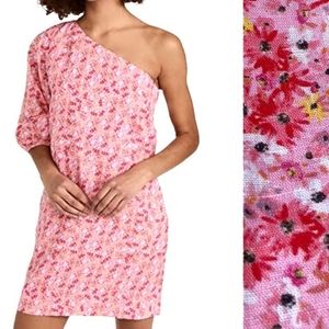 Something Navy One Shoulder Floral Printed Dress